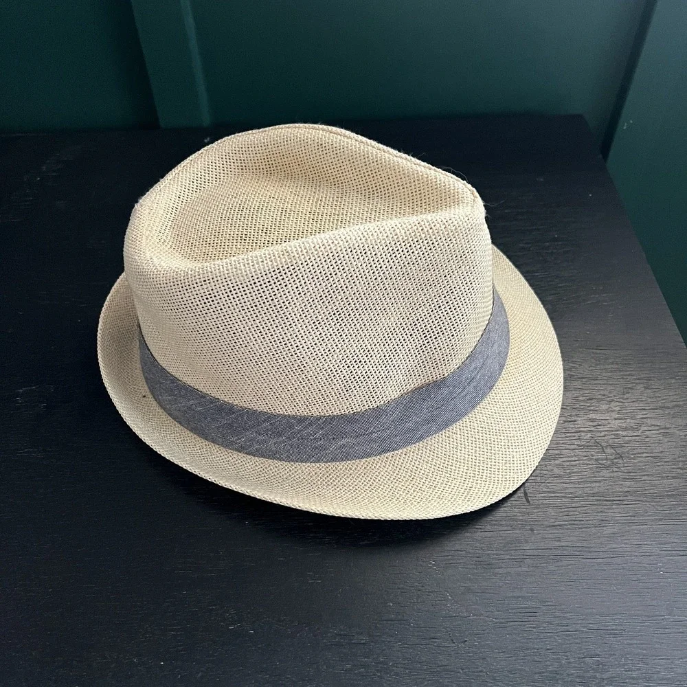 Kids Straw Fedora Hat Paper Straw Panama Style Summer Sun Hat with blue‎ Band